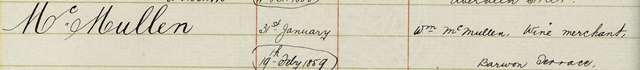 Enrolment Entry for William McMullen, 1871 (p36)